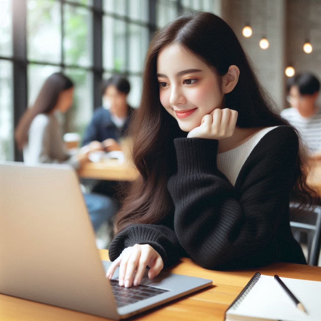 オンラインでパソコンを学ぶ女子大生